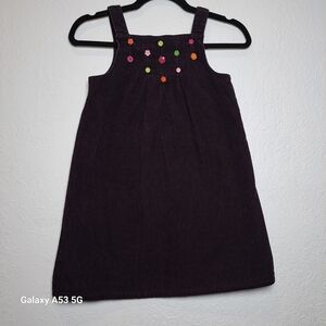 Gymboree Purple Corduroy Dress with Colorful Floral Details VTG Y2K